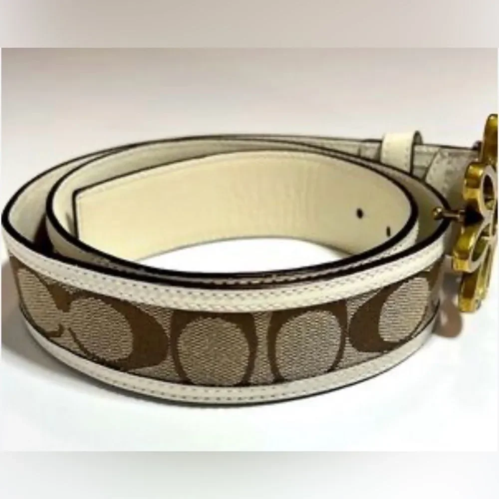 COACH Monogram White & Tan Leather Belt. Sz. Large NWT Coach Classic Buckle Cut To Size Reversible Belt 25Mm  main image 2